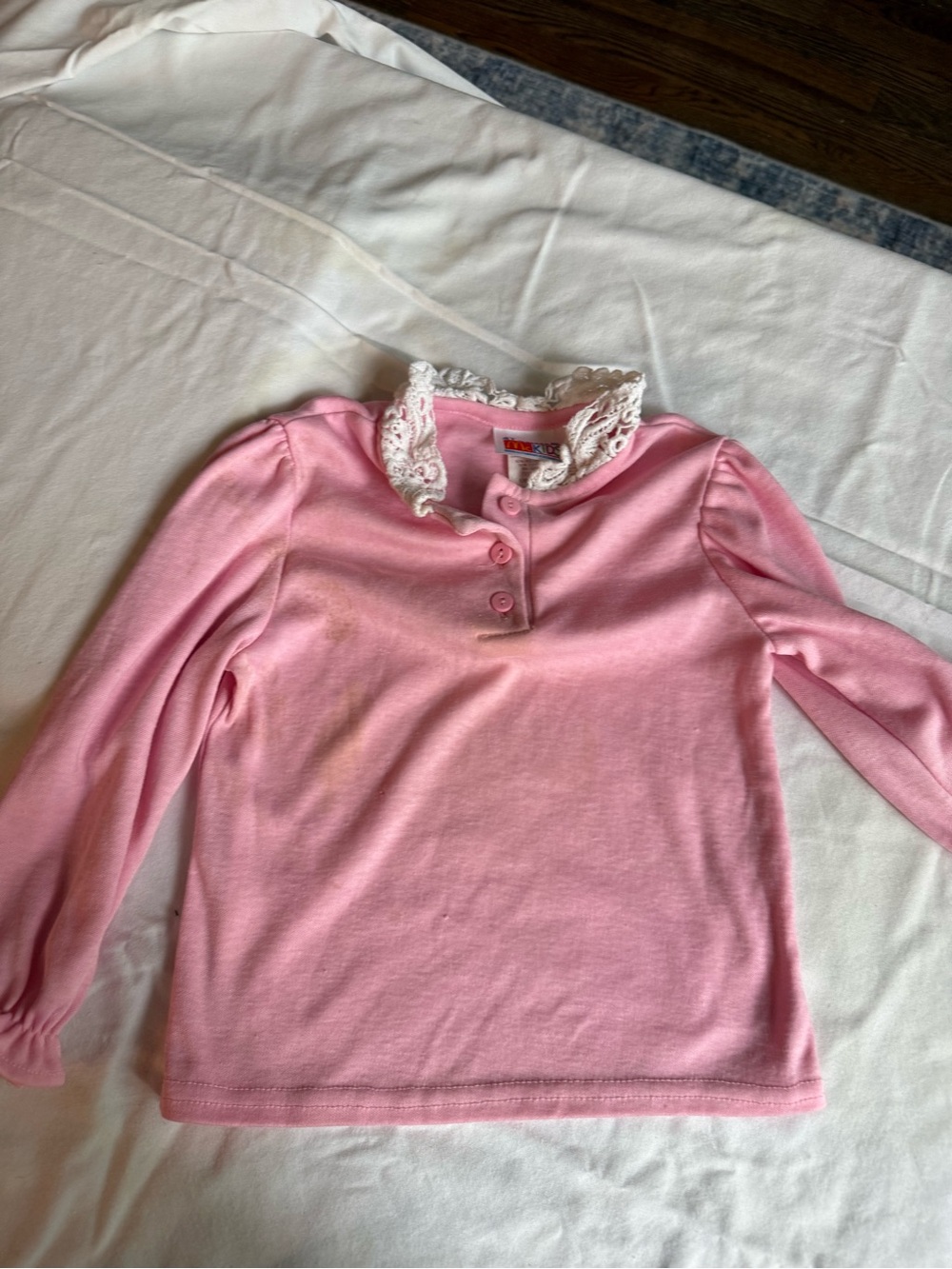 Vintage 90s Girls' Pink Long-Sleeve Top with Lace Collar McDonald’s Kids